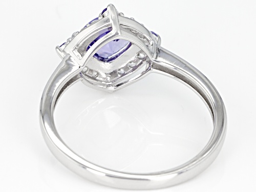 1.12CTW SQUARE CUSHION AND ROUND TANZANITE WITH .20CTW WHITE ZIRCON RHODIUM OVER SILVER RING - Size 8