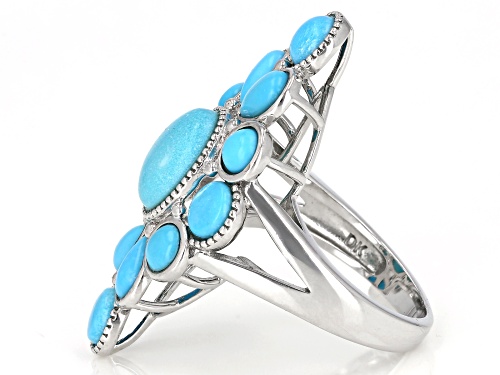 Mixed Shape Cabochon Sleeping Beauty Turquoise Sterling Silver Cluster Ring - Size 7