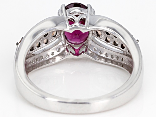 1.19CT OVAL RASPBERRY COLOR RHODOLITE W/ .28CTW ANDALUSITE & .14CTW ZIRCON STERLING SILVER RING - Size 7