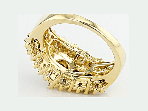 1.25ctw Round And Baguette Champagne Diamond 10k Yellow Gold Ring - Size 6