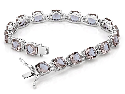 Zandrite and White Zircon Rhodium Over Sterling Silver Bracelet 19.94ctw - Size 8