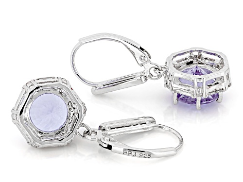 Purple Zandrite and White Topaz Rhodium Over Sterling Silver Halo Earrings