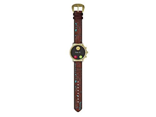 Wrangler Smart Watch WRZ20-872FT Round Antique Gold Tone Brown Floral Pattern Teal Strap