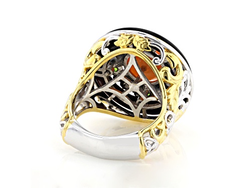 0.26ctw Salmon Coral, Black Onyx, Chrome Diopside Rhod/24K Gold Over Palladium Sterling Silver Ring - Size 11