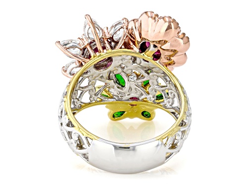 3.80ctw Rubellite, Multi Gemstone Rhodium/18k & 24k Gold Over Palladium Sterling Silver Ring - Size 10