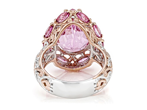 12.81ctw Pink Topaz Rhodium And 18k Rose Gold Over Palladium Sterling Silver Ring - Size 10