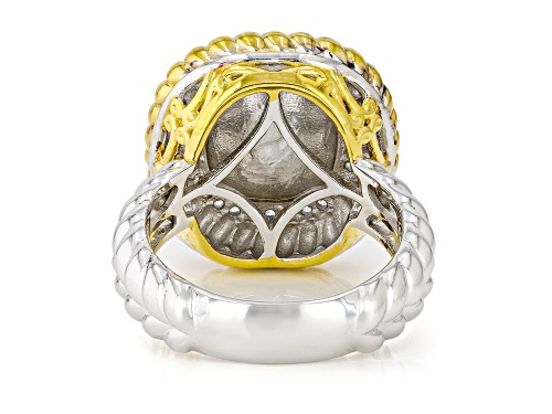 3.62ctw Paraiba Opal, White Zircon Rhod/24k Yellow Gold Over Palladium Sterling Silver Ring - Size 9