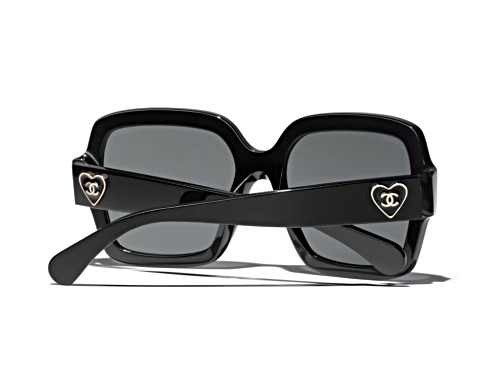 Chanel Polished Black/Gray Lenses with Gold Heart Detail Logo Sunglasses