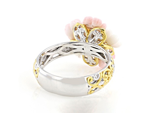 5mm Carved Shell Flower 24K Yellow Gold Over Palladium Sterling Silver Ring - Size 9