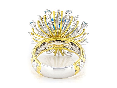 3.48ctw Paraiba Opal and Multi Gemstone Rhodium & 24K Gold Over Palladium Sterling Silver Ring - Size 10