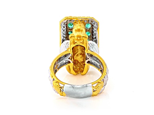 2.98ctw Grizzly Emerald, Zircon Rhodium & 24K Yellow Gold Over Palladium Sterling Silver Ring - Size 9