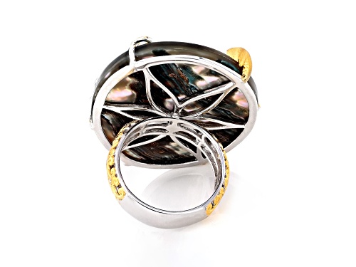 40x30mm .60ctw Abalone, Multi Gemstone Rhodium/24K Gold Over Palladium Sterling Silver Ring - Size 10