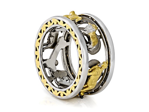 White Diamond Accent Rhod/24k Yellow Gold Over Palladium Sterling Silver Big Dog Ring - Size 8