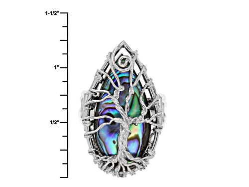 Pacific Style™ 25x13mm Pear Shape Abalone Shell Sterling Silver Tree Of Life Ring - Size 6