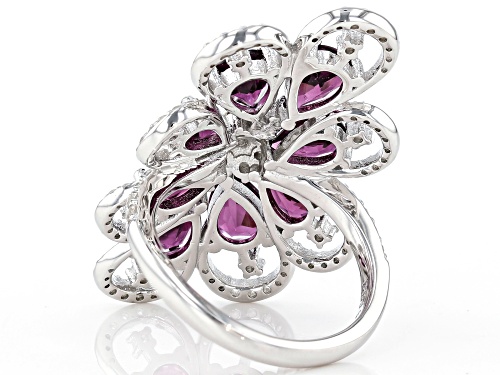 4.56CTW RASPBERRY COLOR RHODOLITE WITH 1.25CTW WHITE ZIRCON RHODIUM OVER STERLING SILVER RING - Size 8