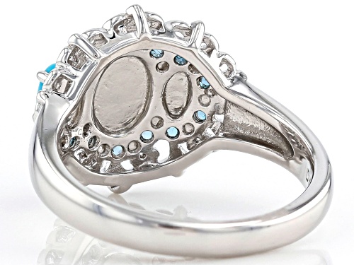 Oval Sleeping Beauty Turquoise & .24ctw Round  London Blue Topaz Rhodium Over Silver 3-Stone Ring - Size 9