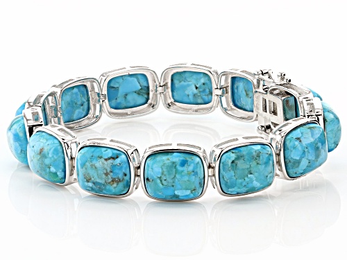 12x10mm Rectangular Cushion Cabochon Turquoise Rhodium Over Sterling Silver Bracelet - Size 8