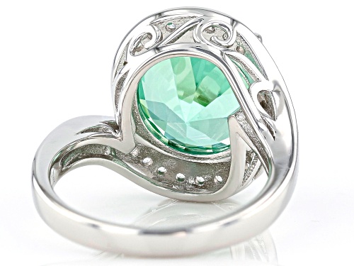 6.72ct Round Lab Created Green Spinel & .40ctw Round White Zircon Rhodium Over Silver Bypass Ring - Size 9