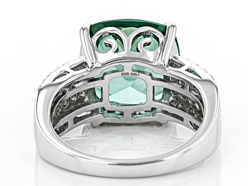 6.88CT LAB CREATED GREEN SPINEL WITH .71CTW WHITE ZIRCON RHODIUM OVER STERLING SILVER RING - Size 9