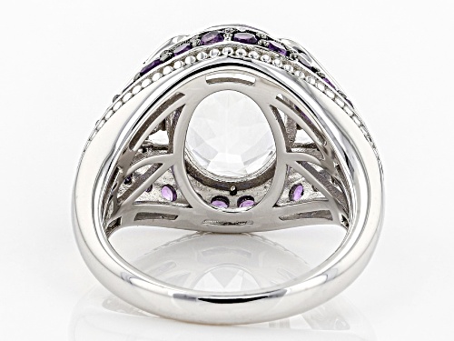 4.89ct Crystal Quartz with 1.11ctw Amethyst & Diamond Accent Rhodium Over Sterling Silver Ring - Size 5