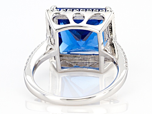 6.00ct Square Lab Created Blue Spinel and .07ctw Round Zircon Rhodium Over Sterling Silver Ring - Size 8