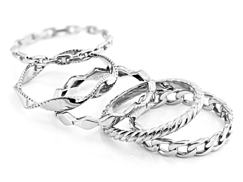 Sterling Silver Set Of 5 Stackable Band Rings - Size 7