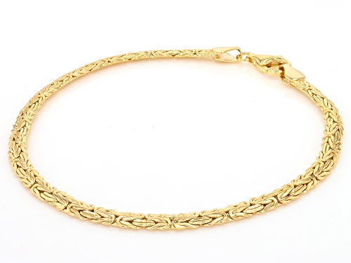 18k Yellow Gold Over Sterling Silver 4mm Byzantine Link Bracelet & 20 Inch Chain Set of 2