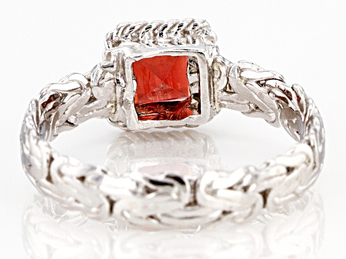 0.75ct Square Garnet Rhodium over Sterling Silver Byzantine with Rope Accent Ring - Size 8