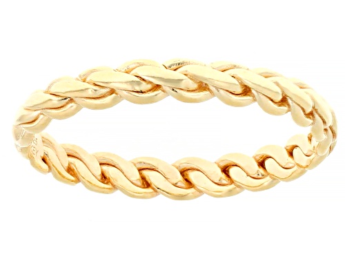18k Yellow Gold Over Sterling Silver Polished, Paperclip and Woven Band Ring Set of 3 - Size 10