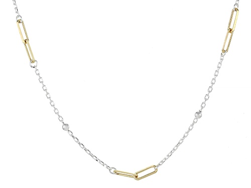 18k Gold Over Sterling Silver Two-Tone 3mm Paperclip/Bead Station 20