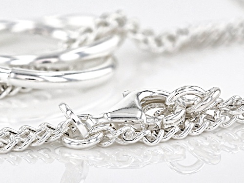 Sterling Silver Two-Strands Curb Chain Rings 18 Inch Necklace - Size 18