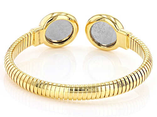 18k Yellow Gold Over Sterling Silver Lire Coin Cuff Bangle - Size 7.25