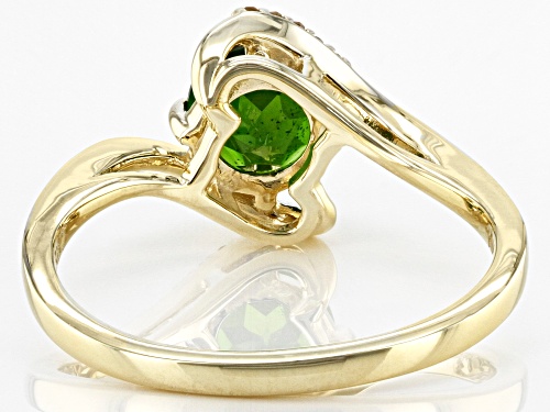 0.81ctw Round Chrome Diopside With 0.02ctw Round Champagne Diamond 10K Yellow Gold Ring - Size 9