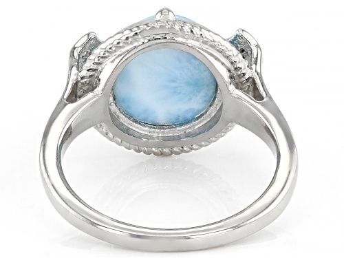 10mm Round Cabochon Larimar With 0.04ctw Round White Zircon Rhodium Over Sterling Silver Ring - Size 7