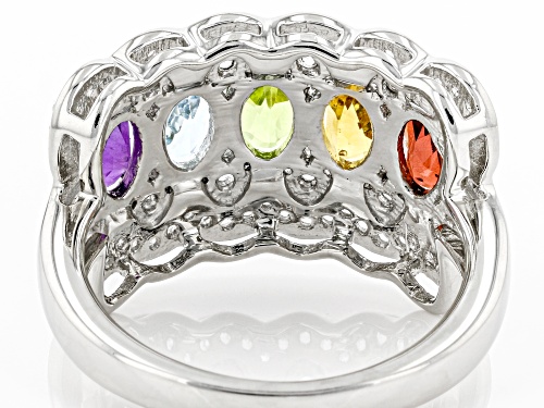 2.22ctw Oval Multi-Gemstones With 0.48ctw Round White Topaz Rhodium Over Sterling Silver Ring - Size 7