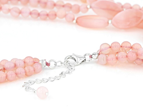 Mixed Shape Pink Opal Rhodium Over Sterling Silver Necklace - Size 18