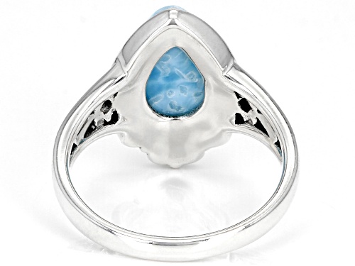 12X8mm Pear Shaped Cabochon Larimar Solitaire Rhodium Over Sterling Silver Ring - Size 7