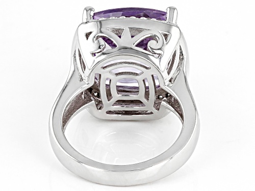 8.12ct Cushion Lavender Amethyst With 0.41ctw Round White Zircon Rhodium Over Sterling Silver Ring - Size 7