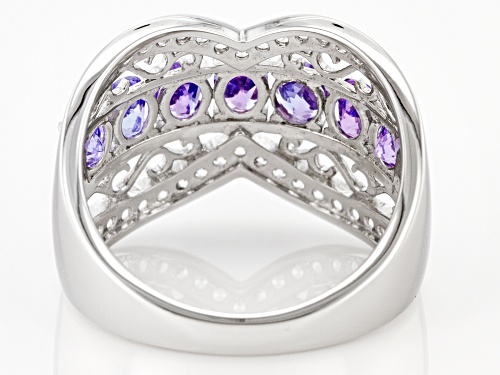 1.00ctw Oval Tanzanite With 0.26ctw Round White Zircon Rhodium Over Sterling Silver Ring - Size 7