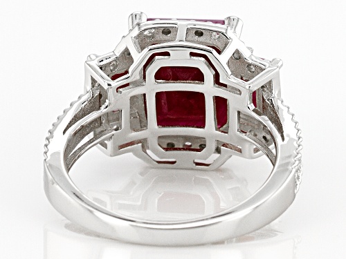 4.45ctw Indian Ruby With 0.17ctw Round White Zircon Rhodium Over Sterling Silver Ring - Size 7