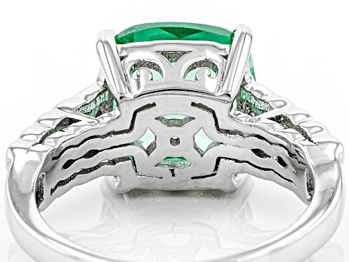 3.06ct Cushion Lab Created Green Spinel Rhodium Over Sterling Silver Solitaire Ring - Size 7