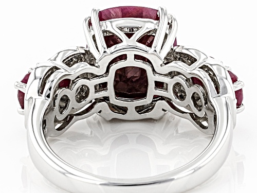 6.54ctw Indian Ruby With 0.19ctw Round White Zircon Rhodium Over Sterling Silver Ring - Size 7