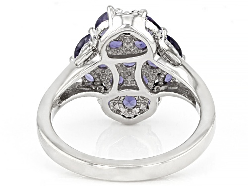 0.73ctw Round And 0.43ctw Marquise Iolite Rhodium Over Sterling Silver Ring - Size 10
