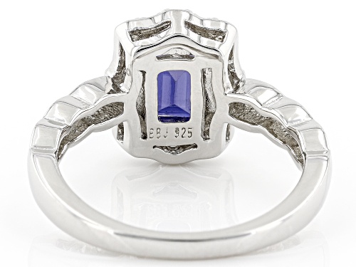 1.00ct Octagonal Iolite With 0.54ctw Round White Zircon Rhodium Over Sterling Silver Ring - Size 8