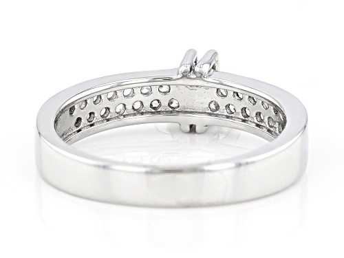 0.80ctw Round White Zircon Rhodium Over Sterling Silver Heart Charm Ring - Size 7