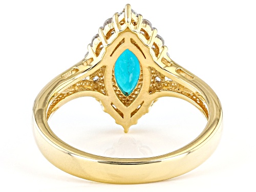 0.45ct Marquise Paraiba Blue Opal And 0.63ctw White Zircon 18k Yellow Gold Over Sterling Silver Ring - Size 9