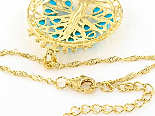 4x3mm Pear Shaped Sleeping Beauty Turquoise 18k Yellow Gold Over Silver Tree of Life Pendant Chain