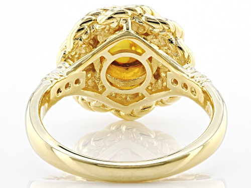 7mm Round Amber And 0.06ctw White Zircon 18k Yellow Gold Over Sterling Silver Ring - Size 10