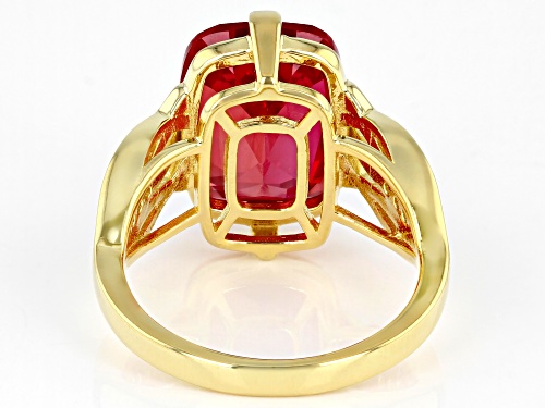 5.95ct Lab Padparadscha Sapphire And 0.05ctw Lab White Sapphire 18k Yellow Gold Over Silver Ring - Size 8