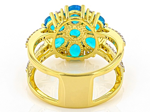 1.38ctw Paraiba Blue Opal With 0.54ctw White Zircon 18k Yellow Gold Over Sterling Silver Ring - Size 8
